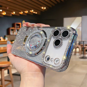 Ốp điện thoại đế kim cương sang trọng cho iPhone 17 Pro Max 12 13 14 15 16 pro max 15 16 plus Ống kính không khí Bảo vệ Camera Vỏ chống sốc điện thoại mềm