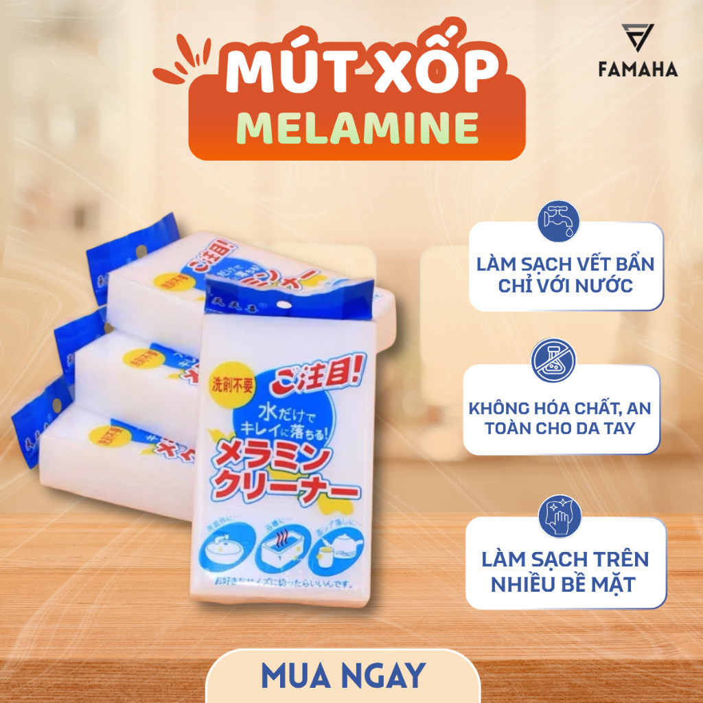 Mút xốp Melamine FAMAHA tẩy rửa làm sạch vết bẩn cứng đầu trên nhiều bề mặt, không dùng hóa chất 484