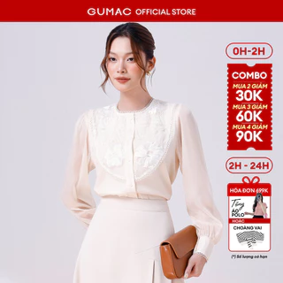 Áo sơ mi nữ GUMAC tay dài kiểu voan tơ phối ren nữ GUMAC tính công sở thanh lịch  LAF0901
