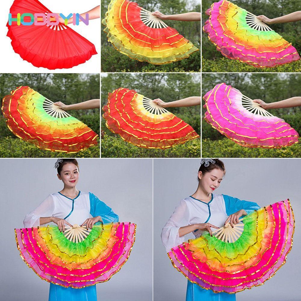 Quạt nhảy múa bụng HOBBYIN Bán chạy Màu chuyển màu dài giả Rayon Silk Fan