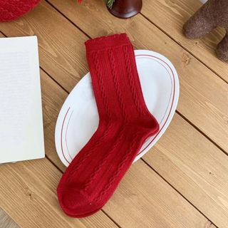 YONDR Tất Nữ Năm Mới, Nơ Ruffle Thu Đông Tất Đỏ, Chấm Thoáng Khí Giữa Ống Hoa Ngựa Năm Đỏ Tất Năm Mới
