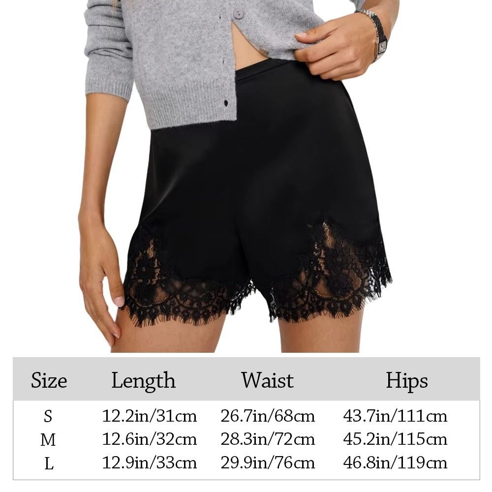 Quần short ngủ FEDAOG, Quần short chắp vá ren lụa, Vintage mềm Y2k Satin Silk Quần short nữ Bộ đồ ngủ