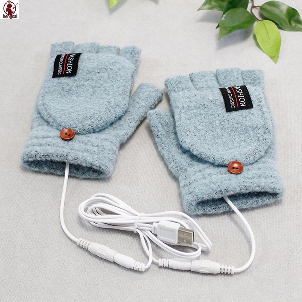 Găng tay sưởi ấm USB cho mùa đông, phù hợp với màn hình chạm, có nắp lật và sưởi ấm một mặt