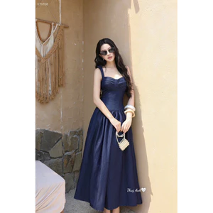 ĐẦM JEAN 2 DÂY MAXI NHÚN BYJOLIE