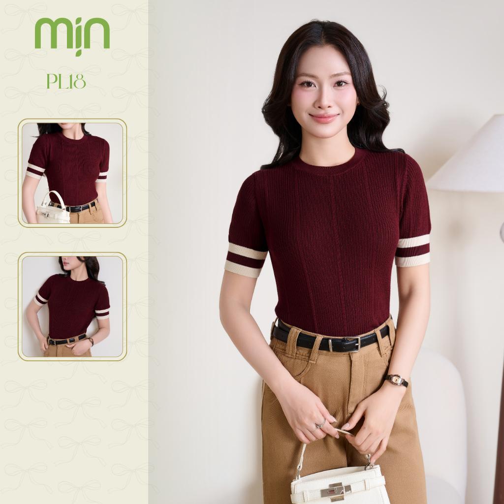 (Deal mở bán) Áo Dệt Kim Cổ tròn Phối Line, Tay ngắn, Chất liệu Cao cấp, thời trang nữ MỊN PL18