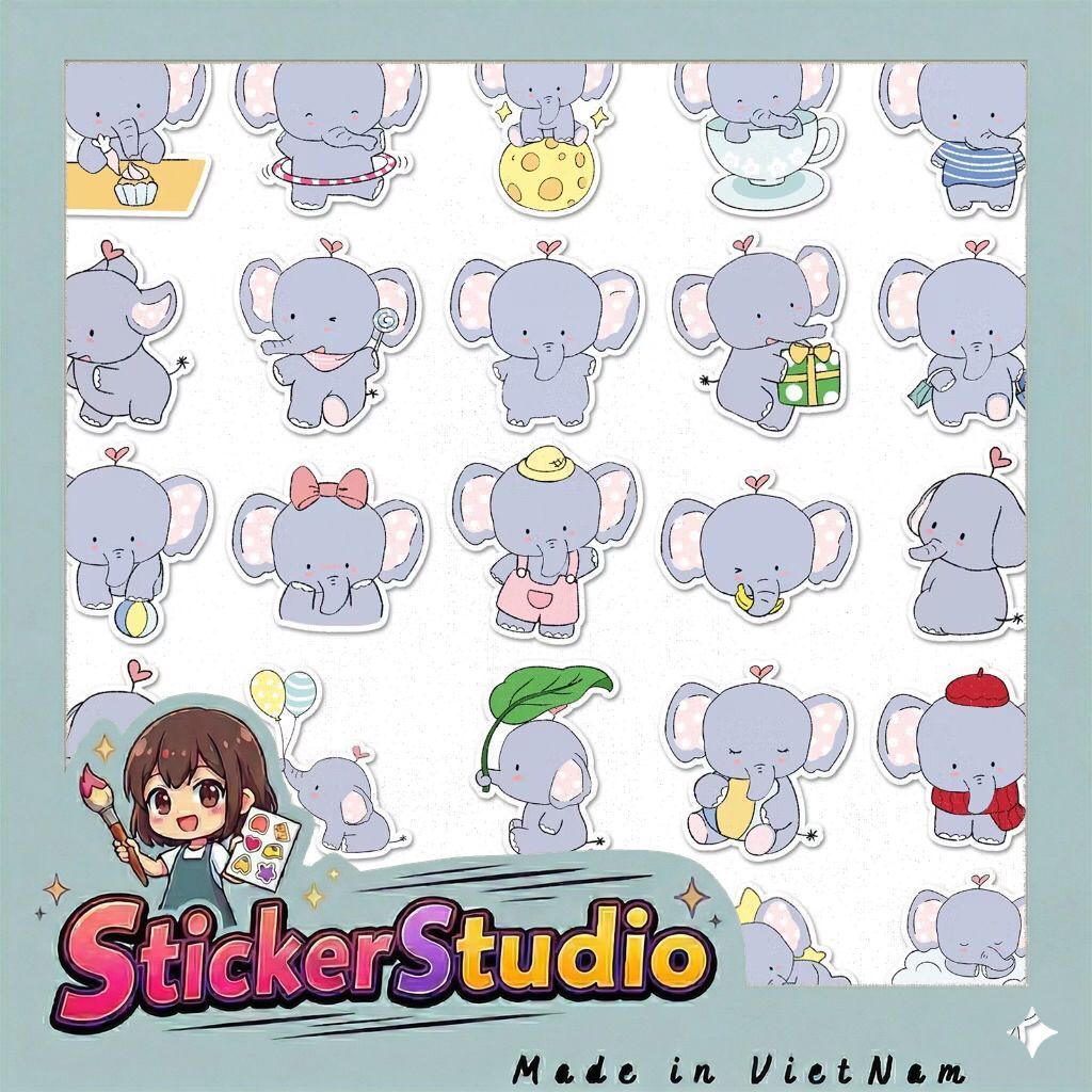 sticker chú voi con cute