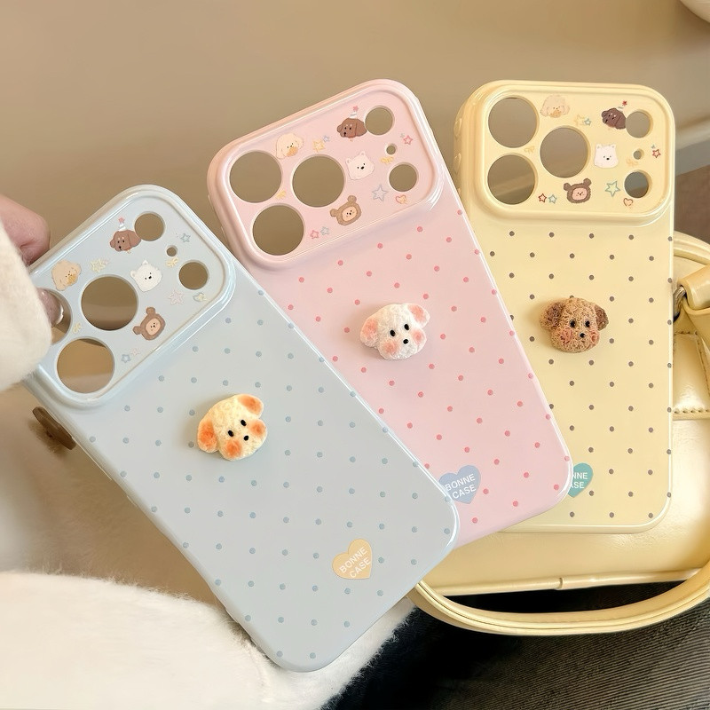 3D Stereo Teddy Dog cho iPhone 17promax Trường hợp điện thoại 15plus Dễ thương 14Pro