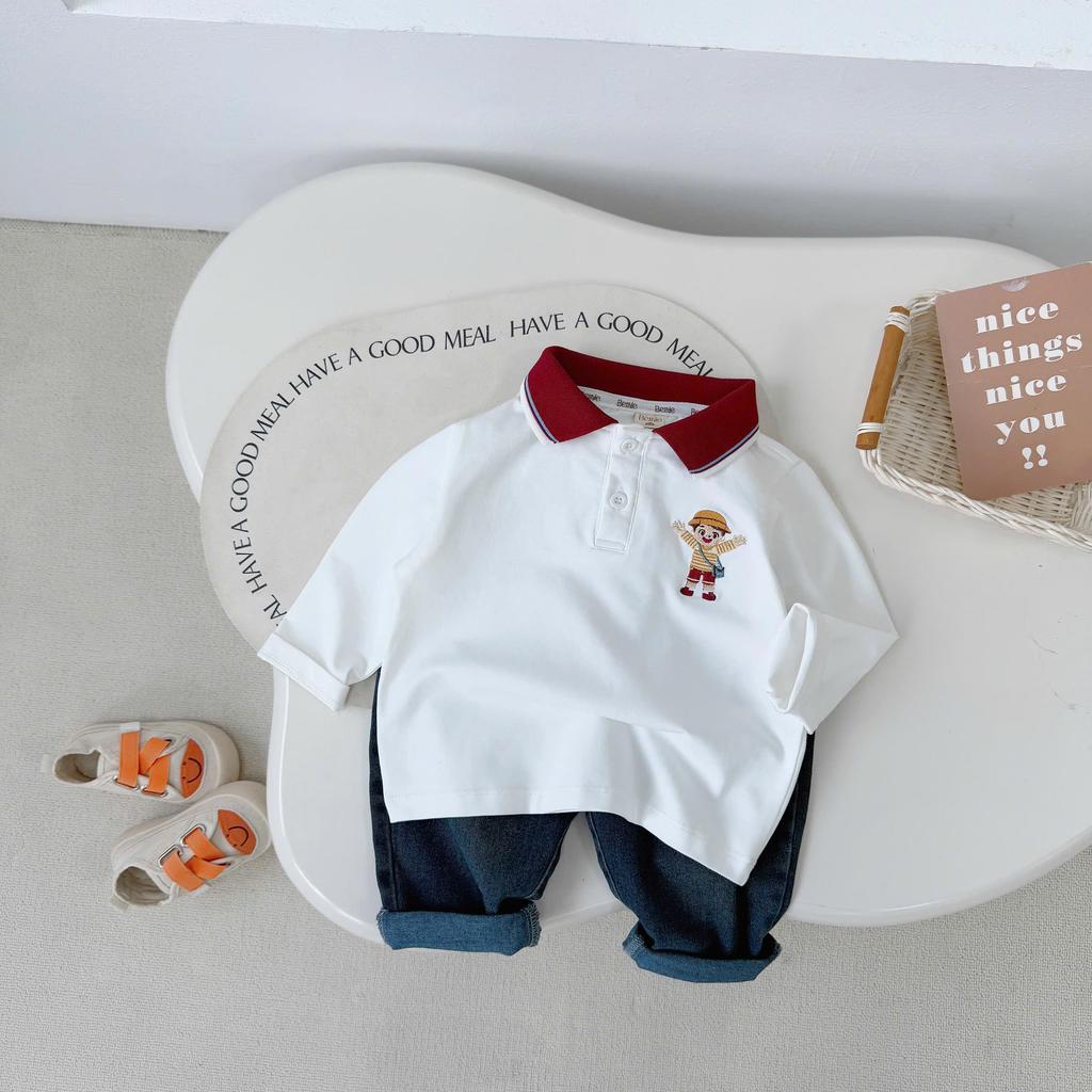 [BiBeo Kids] Bộ Quần Áo Bé Trai Polo Cậu Bé Tinh Nghịch Phối Quần Jean – Bộ Thu Đông Dài Tay