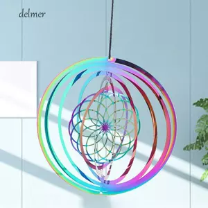 Máy bắt gió DELMER, Mặt dây chuyền chuông gió màu Gradient bằng thép không gỉ, Máy giặt chim tròn chảy hiệu ứng ánh sáng sáng sáng tạo Chuông gió xoay động tại nhà