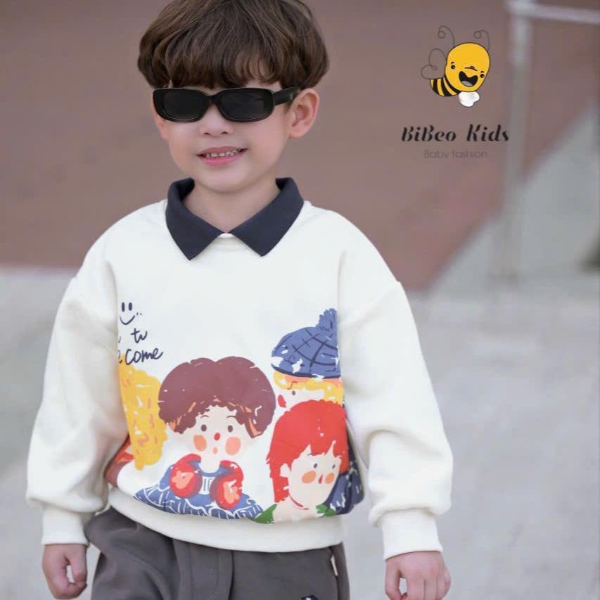 [BiBeo Kids] ÁO THU ĐÔNG IN HÌNH MY FRIENDS cho bé, Áo thu dông dài tay cho bé trai bé gái