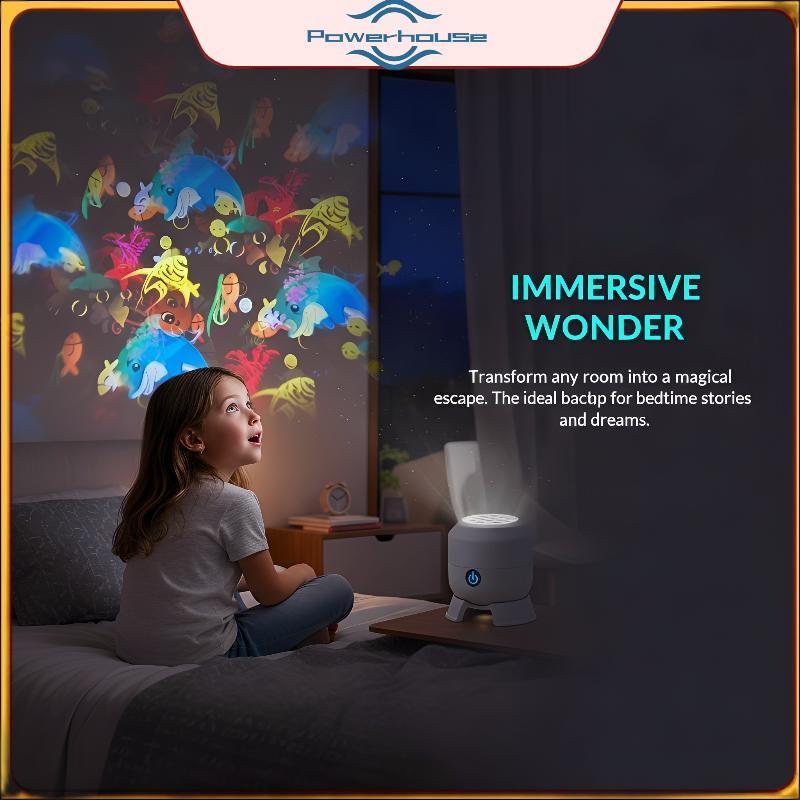 POWER USB LED Máy chiếu đại dương Đèn ngủ xoay 360 độ Chiếu sáng năng động để thư giãn trang trí phòng ngủ.