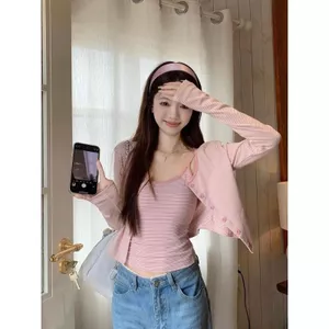 Áo khoác Cardigan dài tay sọc Pure Desire Design dành cho nữ mùa xuân Phong cách mới Bộ đồ hai mảnh sang trọng thời trang