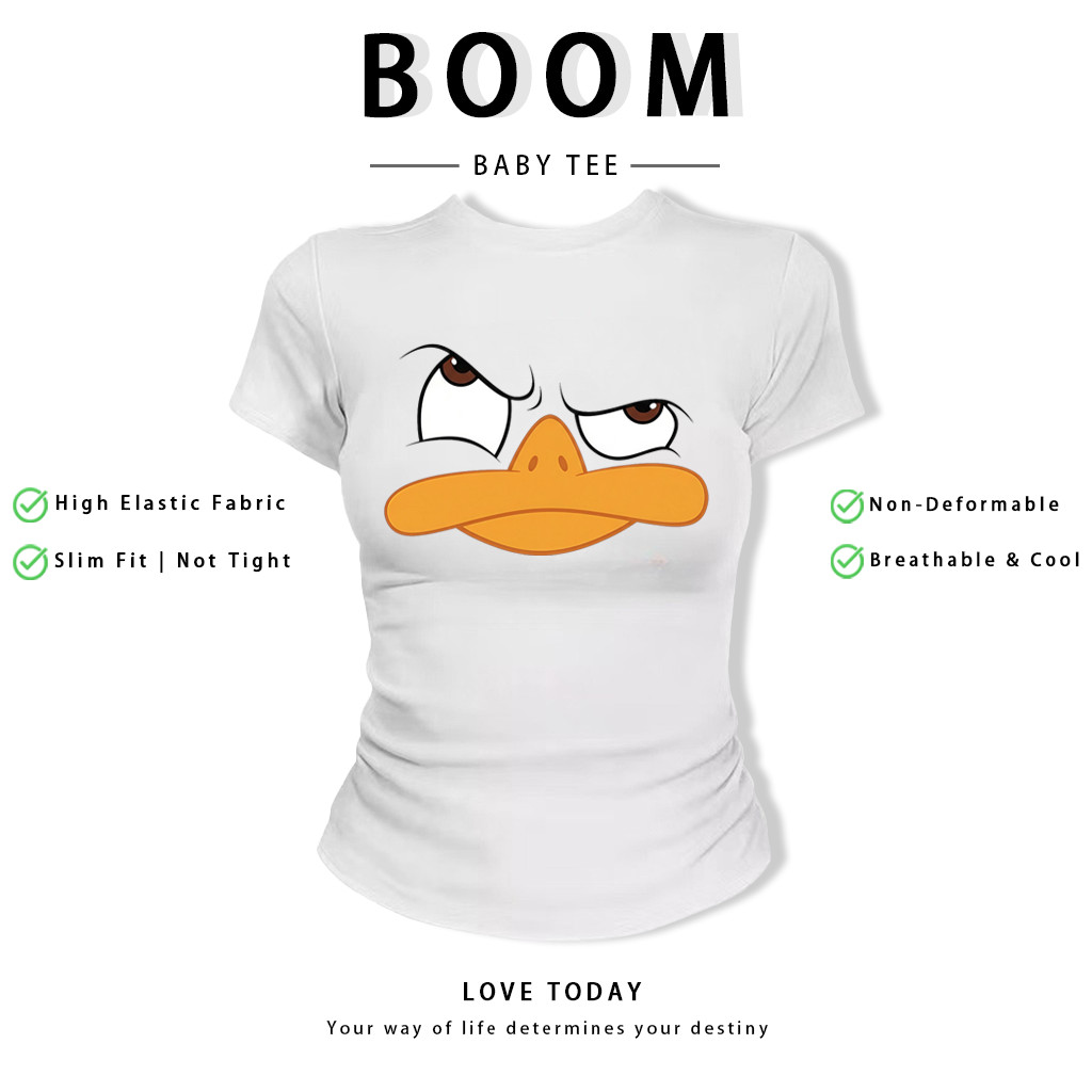 BOOM Áo Baby Tee Nữ Cotton Ôm Body-Áo Thun Ngắn Tay Y2K In Hình PhongCách Mùa Hè, Cổ Tròn Hàng Đầucách hàn quốc phongC63