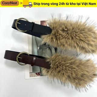 Thắt lưng lông thú giả COZYNEST, Thiết kế hợp thời trang Thắt lưng nối lông thú sang trọng Punk, Thắt lưng cổ điển Y2K Thời trang nữ