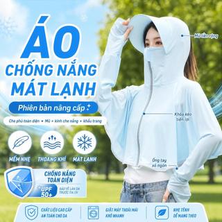 Áo Chống Nắng Mùa Hè Kiểu Mới Cho Nữ UPF 50+ Có Mũ Thoáng Khí Dùng Khi Đạp Xe Khăn Choàng Che Nắng Khi Lái Xe Siêu Mát