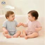 Bộ áo liền quần cotton nguyên chất ngắn tay màu trơn cho bé / Bộ đồ cotton nguyên chất mỏng mùa hè / Quần áo gia đình thoáng khí cho bé