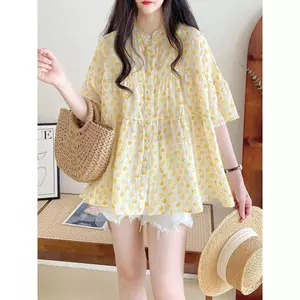 Áo sơ mi nữ hàng đầu thiết kế cảm giác thời trang văn học đi lại chữ a lớp chấm bi áo sơ mi ngắn tay
