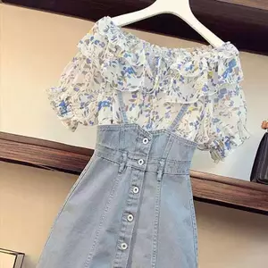 Size Lớn Fat Sister Mùa Hè Phong Cách Mới Phù Hợp Với Nữ Phong Cách Phương Tây Áo Sơ Mi Mỏng Hơn Giảm Tuổi Dây Đeo Denim Bộ Đồ Hai Mảnh