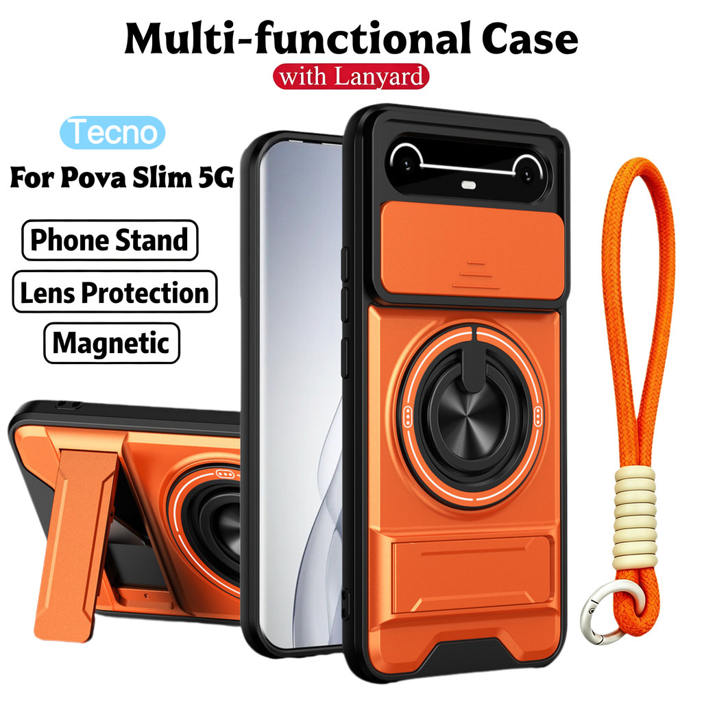Ốp Điện Thoại Đa Năng Sang Trọng Thích Hợp Cho Infinix Tecno Spark Slim 4G Pova 5G Dây 360°Giá đỡ vòng có vỏ máy ảnh Vỏ bảo vệ toàn diện chống sốc