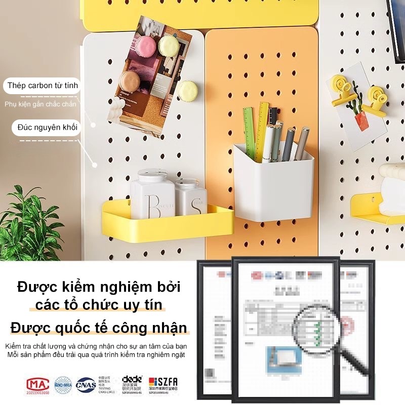 Bảng Pegboard Decor phụ kiện tặng kèm đầy đủ nhựa ABS Kệ Lỗ Treo Tường hút chân không tiện lắp đặt【Không khoan tường】