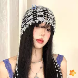 Mũ chui đầu thủ công có dây chuyền đính cườm rỗng chống nắng nhẹ cho các chuyến đi đường trường và lễ hội mới