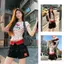 Mùa hè tươi mát phong cách mỏng in hình tình yêu Quần Short Denim tay ngắn phù hợp với nữ