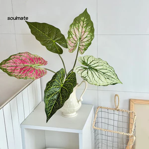 Linh hồn| Lá giả lâu trôi Lá nhân tạo Thân lá Alocasia nhân tạo – Cây xanh nhiệt đới giả thực tế cho đám cưới Trung tâm Bình gia đình Trang trí hoa tự làm