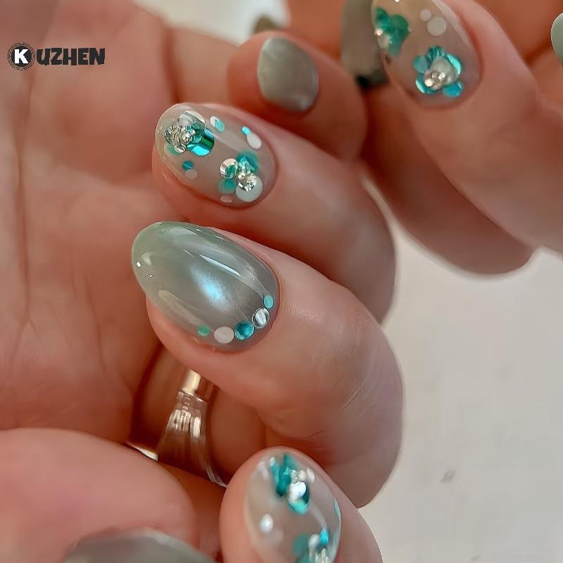 KUZHEN 12 Lưới Tròn Và Nhiều Màu Sắc Móng Tay Lấp Lánh Với Hoa Thiết Kế Cho DIY Art HOT