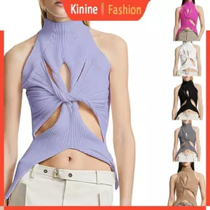 KIN Women Cut Out Crop Fashion Twist-Knot Camisole Tops Áo mùa hè Áo