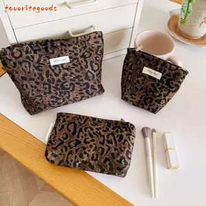 Túi ly hợp FAVORITEGOODS, Túi trang điểm dung tích lớn bằng vải Polyester, Dây kéo thời trang Đóng cửa in họa tiết da báo Tổ chức mỹ phẩm di động Tổ chức vệ sinh