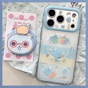 Dành Cho iPhone 17 Pro Max 16 15P 14 Ốp Điện Thoại Có Chân Đế Từ Tính Dễ Thương Hoạt Hình Qoo Xanh Mềm TPU Vỏ Bảo Vệ Chống Sốc Chống Trầy Xước Vỏ Chống Bụi Bẩn