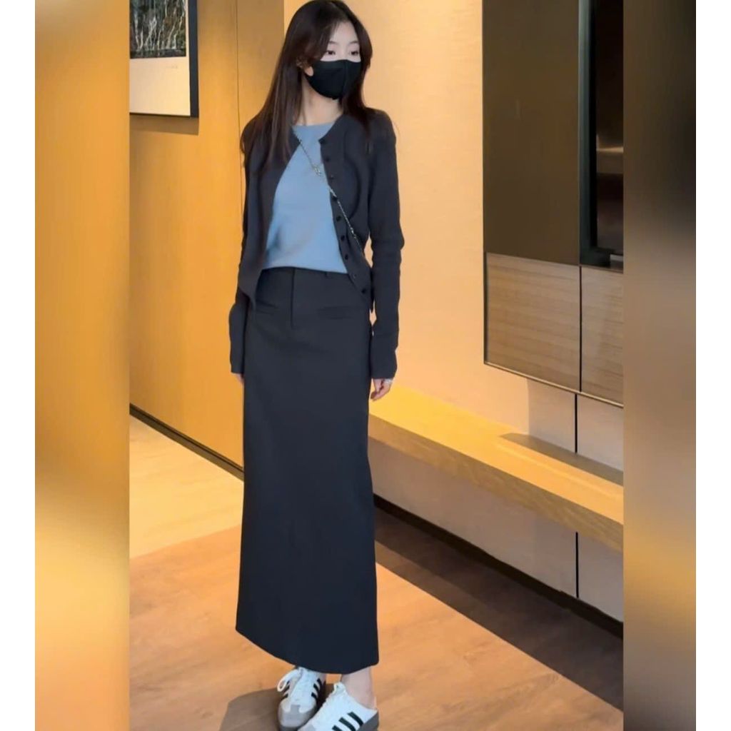 (DEAL MỞ BÁN)Chân váy A phong cách hàn dáng dài 90cm  chất umi co giãn 4 chiều cao cấp CV10B