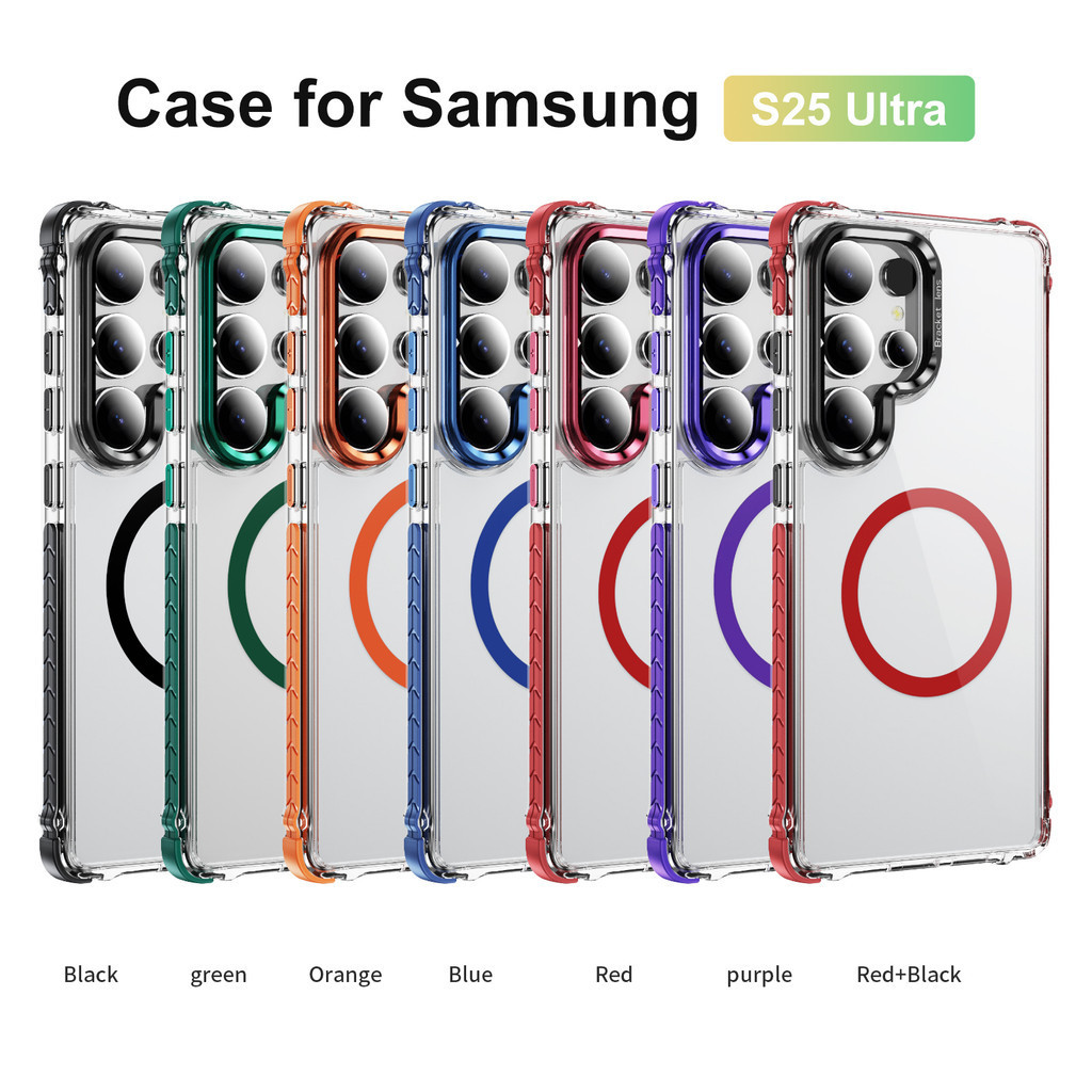 Ốp điện thoại từ tính có chân đế kim loại xoay mờ cho Samsung Galaxy S25 S24 S23 FE Ultra Plus A54 A34 A14 A15 A05 S 4G 5G Nút kim loại độc lập chống sốc