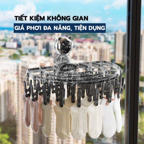 Kẹp phơi đồ hình gấu xinh xắn, hút chân không gắn tường tiện dụng và chắc chắn