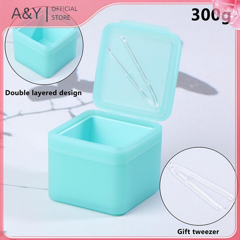 A & Y 300g Dụng cụ tẩy trang vuông hai lớp Hộp bông Flip Cover Tự kết hợp Nhíp Hộp lưu trữ miếng bông.