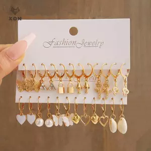 Trang sức trái tim mới dành cho nữ Bông tai khóa ngọc trai Bộ bông tai cá tính sáng tạo Phụ kiện thời trang [Mina]
