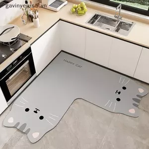 Thảm nhà bếp chữ L thấm hút, dài, chất liệu Diatomite mềm, giặt được, màu trơn