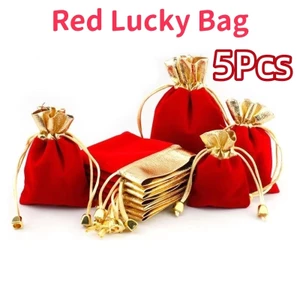5 Chiếc Trung Quốc Năm Mới Flannel Gói Miệng Dây Rút Túi May Mắn
