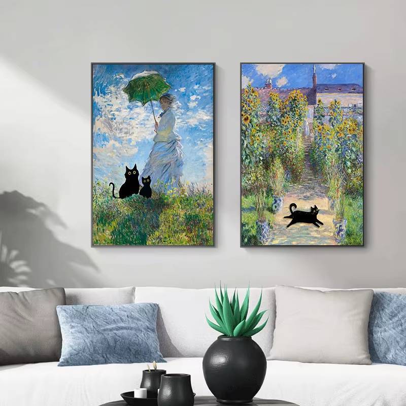 Claude Monet Tác Phẩm Nghệ Thuật Thú Vị Mèo Đen Dễ Thương Lotus Pond Poster Canvas Tranh Treo Tường Nghệ Thuật Hình Ảnh Cho Phòng Khách Trang Trí Nhà Không Khung