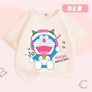 Áo thun ngắn tay in hình Doraemon một mặt dành cho bé gái, đa năng, thoải mái và thoáng khí, thích hợp mặc ngoài
