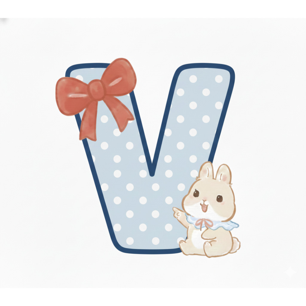 MÓC  KHOÁ CHỮ CÁI THỎ BUNNY XANH CHẤM BI