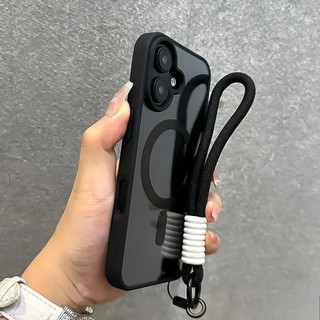 [Có dây buộc miễn phí] Vỏ sạc không dây từ tính Acrylic mờ sang trọng có dây buộc Tương thích cho iPhone 17 16 11 12 13 14 15 Pro Max 7 8 Plus XR XS Max