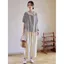 Cổ áo búp bê bằng vải lanh Cotton dáng rộng cỡ lớn nhuộm sợi hai lớp Áo sơ mi ngắn tay xếp ly hai lớp