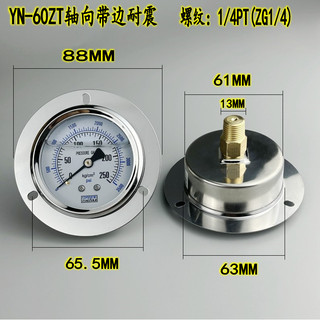 YN60ZT Trục Có Bên Chống Sốc Đồng Hồ Đo Áp Suất Chân Không 25MPA / 250KG Thủy Lực Chống Sốc Chống Sốc