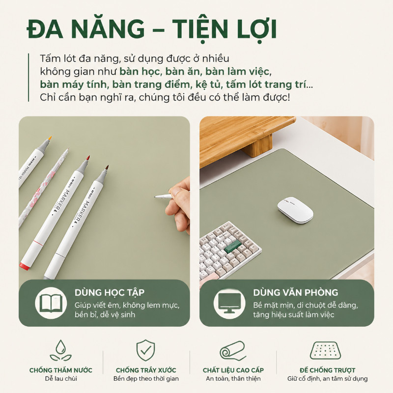 Tấm trải bàn chống thấm bằng da PVC, miếng lót bàn học pad chuột đệm laptop đa năng