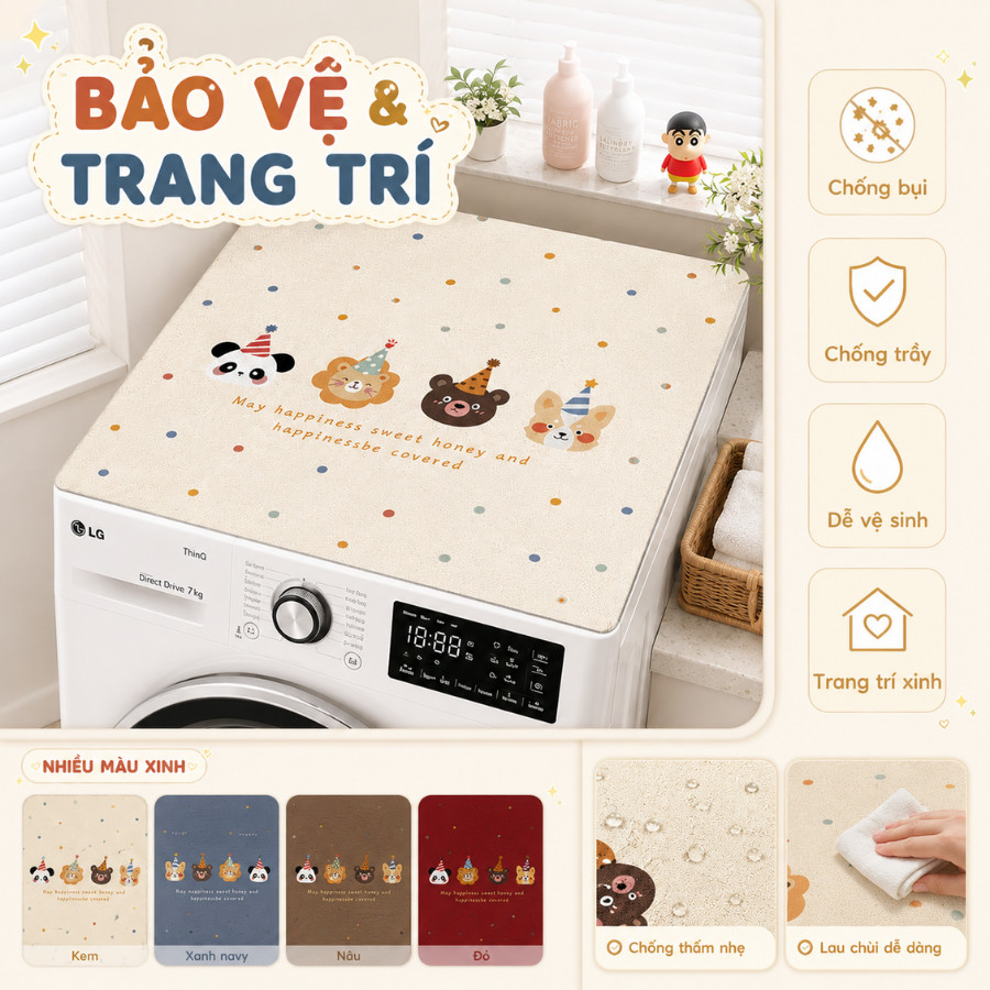 Tấm Lót Máy Giặt Cao Su Chống Trượt, Thảm Phủ Mặt Máy Giặt Chống Bẩn Chống Nước Hình Gấu Dễ Thương