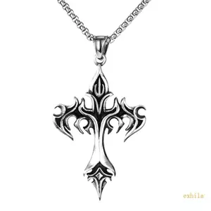 Exhila Titan Thép Retro Ngọn Lửa Thánh Giá Vòng Cổ Handmade Neckchain Dành Cho Nữ Phong Cách Kim Loại Mặt Dây Chuyền Xương Đòn C