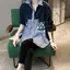 Áo sơ mi mỏng dài tay nữ mùa xuân phong cách mới Áo sơ mi nhỏ dài tay khâu màu Áo sơ mi Denim giả độc đáo dành cho nữ cao cấp
