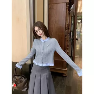 Đầm Cardigan dệt kim màu xám phong cách Hàn Quốc dành cho nữ