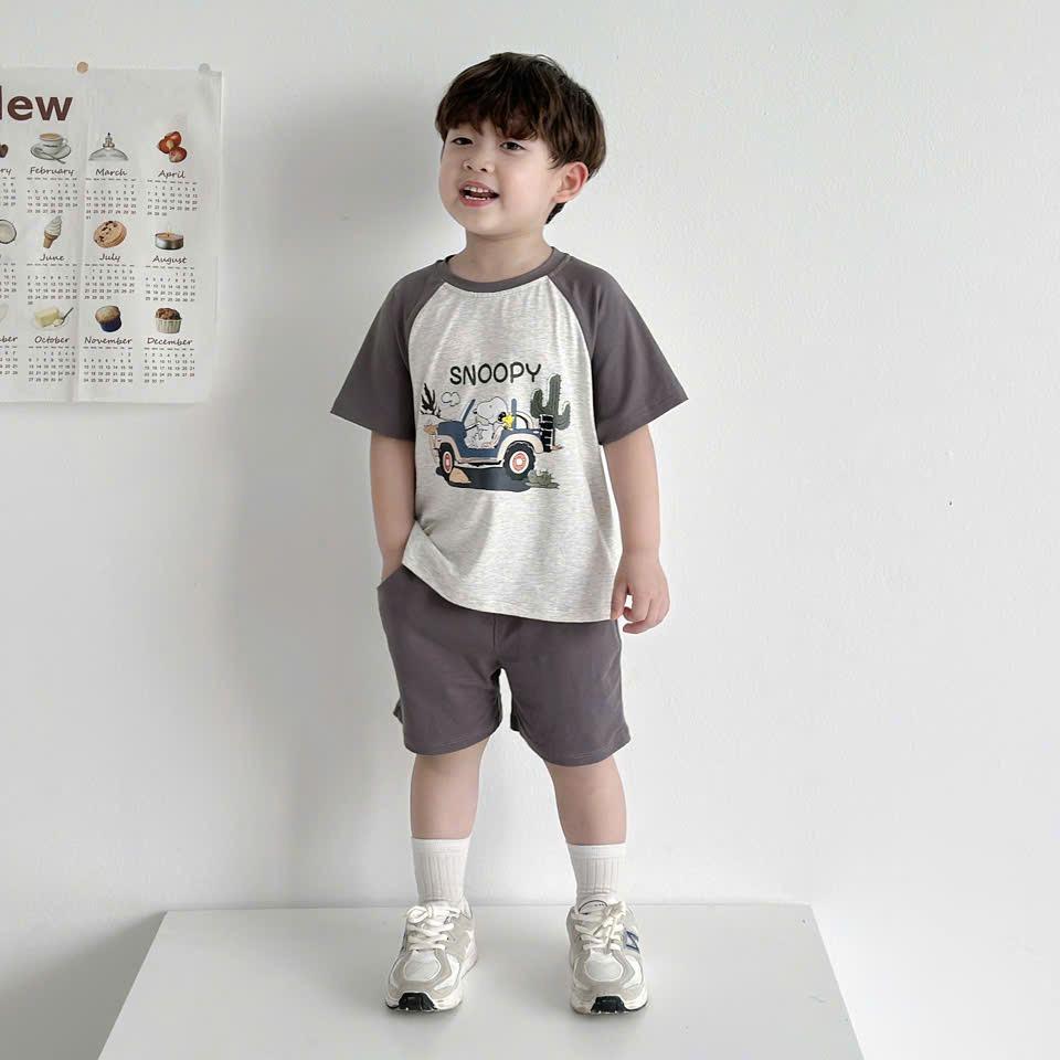 Bộ quần áo COTTON SNOOPY CHO BÉ TRAI, Bộ quần áo đi học đi chơi cho bé